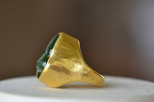 Side view of Green Tourmaline Tibetan ring by Pippa Small. 