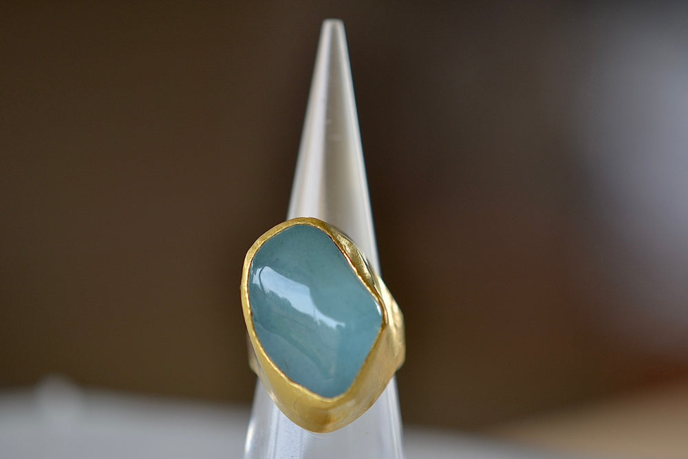 Aquamarine Tibetan Ring turned the other way by Pippa Small Jewellery.