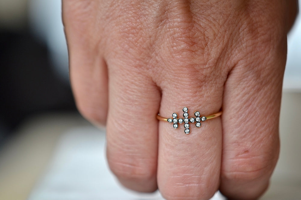 Wearing the Three Lines Diamond Constellation ring by Yannis Sergakis.