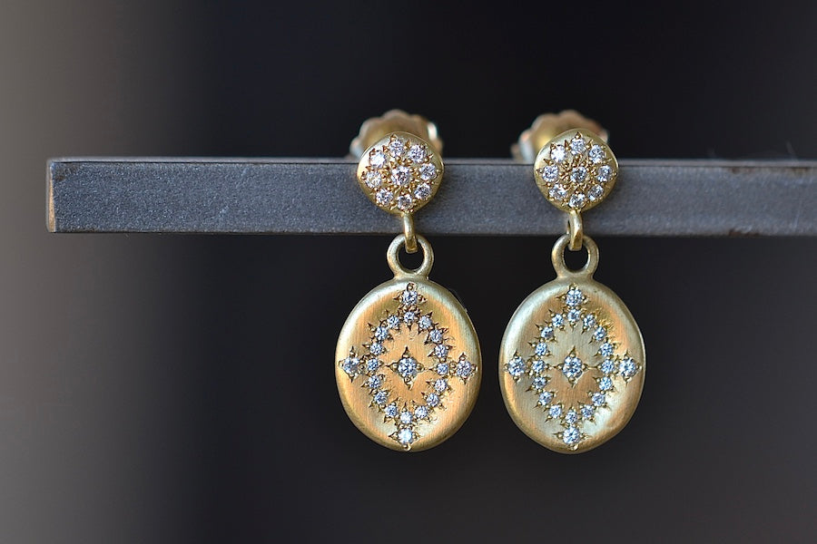 Day Dream Drop Earrings in Diamond with intricate pattern by Adel Chefridi.