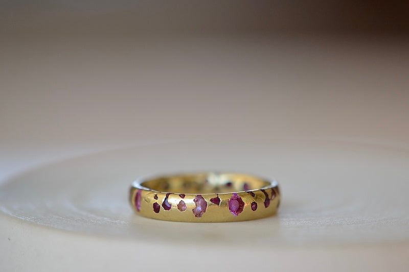 Pink Sapphire Confetti Band Ring by Polly Wales in size 6. Cast not set. 