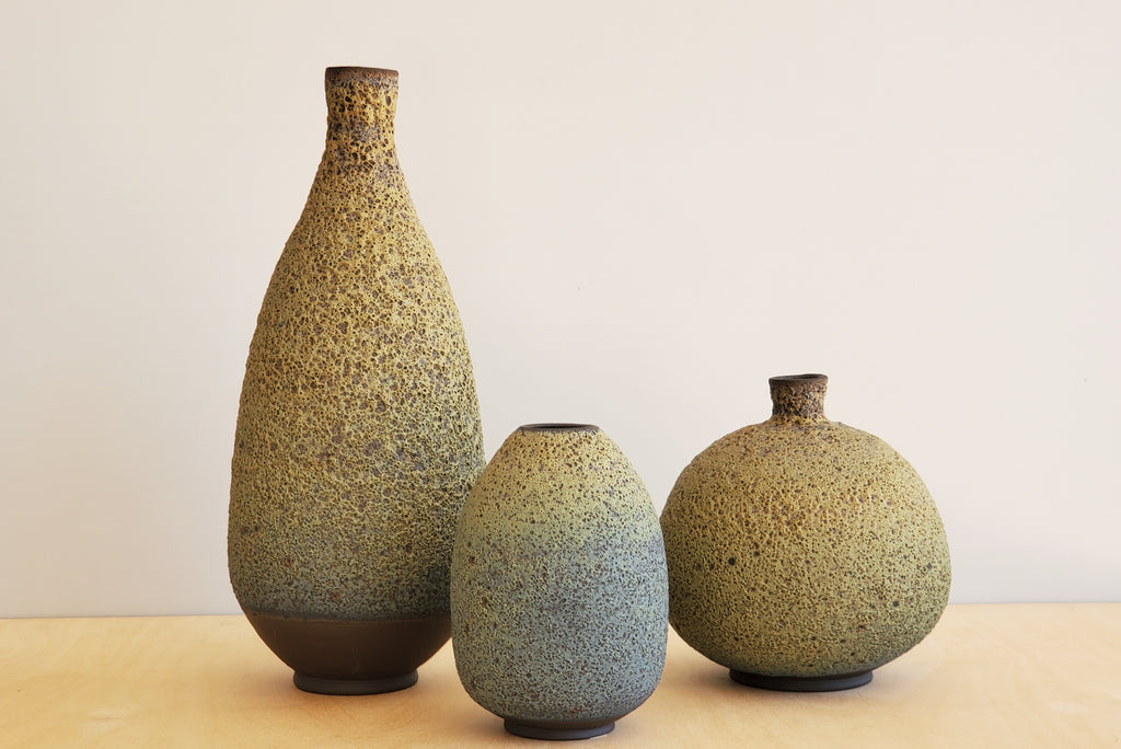 Heather Rosenman Tall Green Vases in Volcanic Glaze