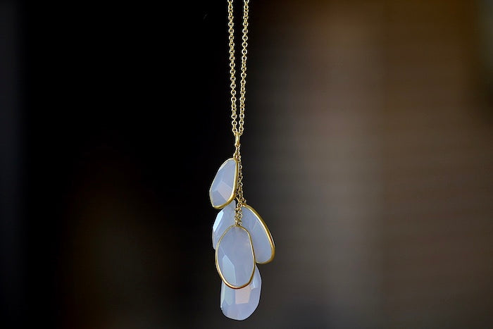 Colette Drill Cluster Five Stone Pendant Necklace in Chalcedony.