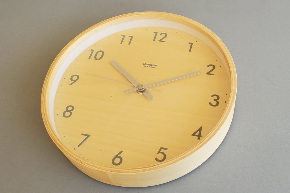 Japanese Plywood Wall Clock for use with two AA batteries by lemnos.
