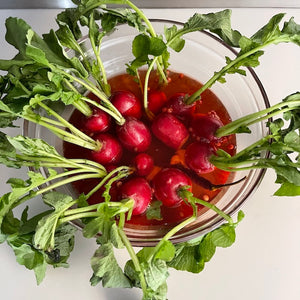 Quick pickled radishes from In Praise of Veg: The Ultimate Cookbook for Vegetable Lovers by Alice Zaslavsky.