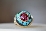 Small Lollipop Ring in Turquoise and Garnet