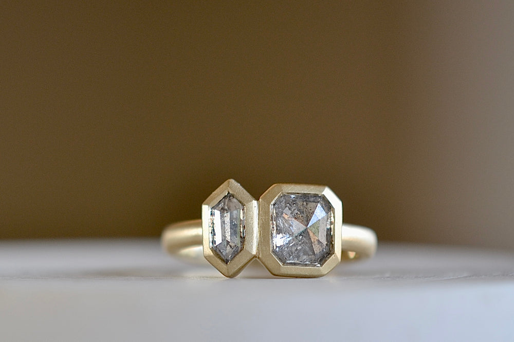 Alternate view of Duo Salt and Pepper Diamond Band by Elizabeth Street Jewelry.