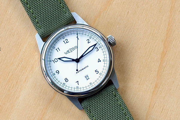Weiss Watch - 38MM Automatic Issue Field Watch White Dial and Date available at OK in Los Angeles.