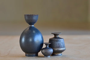 Miniature Hand Thrown Ceramic Vase Trio in Gray Brown by Yuta Segawa.