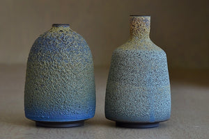 Heather Rosenman Short and medium short  Blue with Yellow Volcanic ceramic Vases