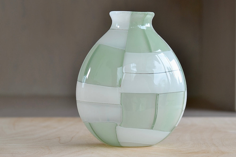Robin Mix Small Green Pezzati Vase made and mouth blown in Tunbridge, Vermont.