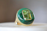Large Lollipop Ring in Malachite and Green Tourmaline