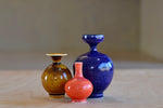 Miniature Hand Thrown Ceramic Vase Trio "G" in Coral, Violet and Brown