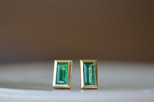 Elongated Emerald Studs by Elizabeth Street.