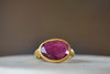 The Pink Tourmaline Large  Greek Ring by Pippa Small Jewellery is an organically shaped, and hand cut, deep pink, faceted and translucent pink tourmaline set in 18k yellow gold. Size 7 in stock.