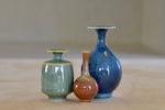 Miniature Hand Thrown Ceramic Vase Trio G in Blue, Green and Brown