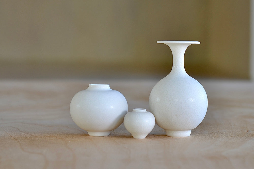 Miniature Hand Thrown Ceramic Vase Trio F in White