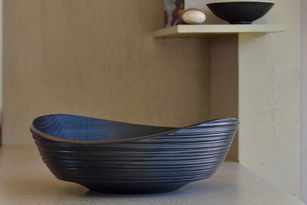 Circle Factory Bowl in Black Oak with Ridges 19 x 6