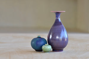 
            
                Load image into Gallery viewer, Miniature Hand Thrown Ceramic Vase Trio in Purple, turquoise and green by Yuta Segawa.
            
        