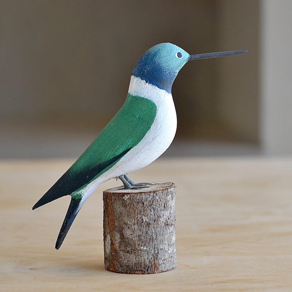 Decorative Wood bird from Brazil - Green Hummingbird.