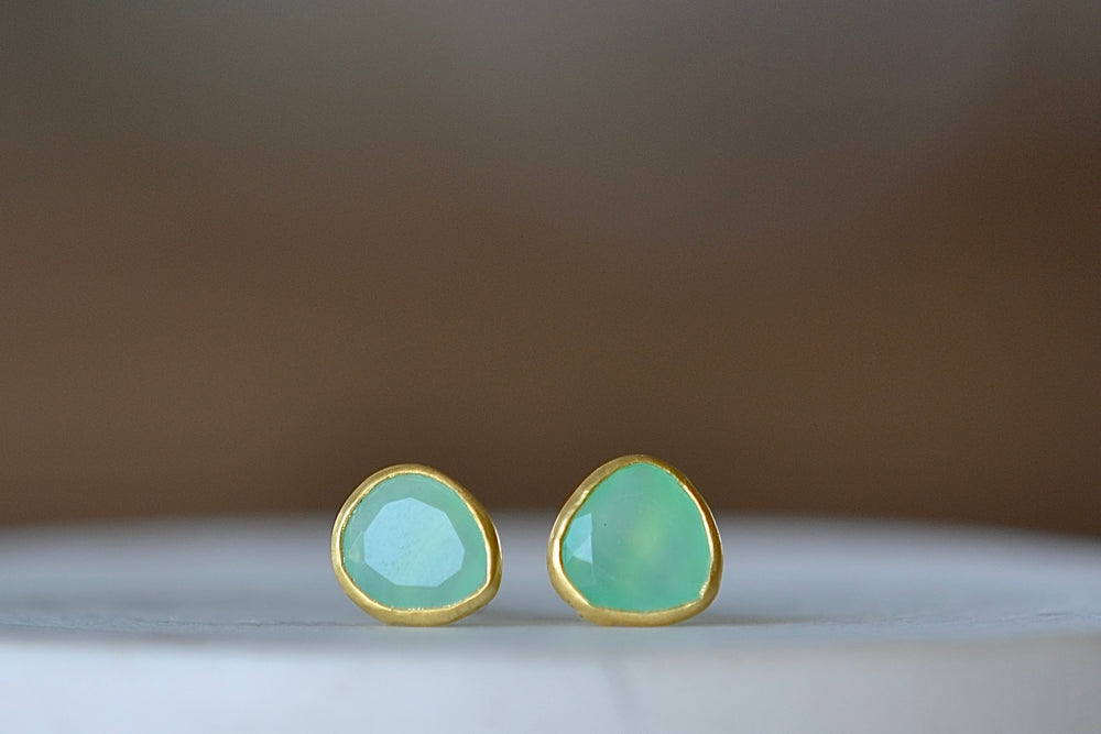 Chrysoprase classic Stud earrings by Pippa Small are a new and smaller take on her classic studs in 18k yellow gold.