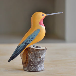 Decorative Wood bird from Brazil - Yellow Hummigbird.