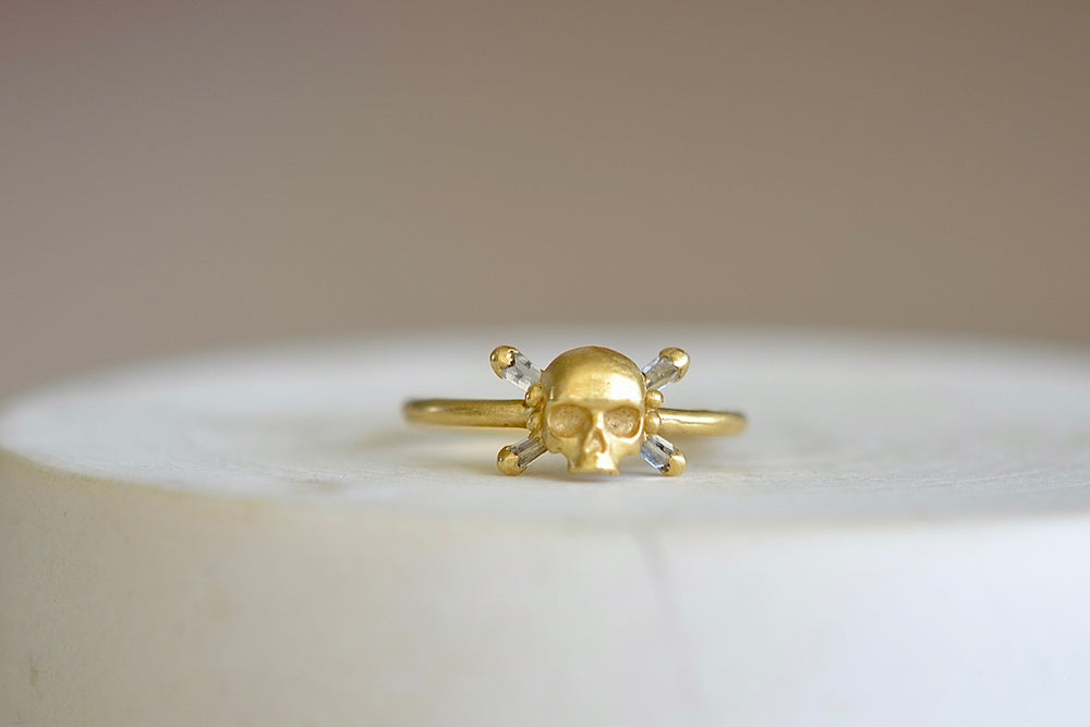 Small Skull Ring with Baguette Diamonds