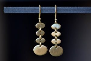 Four tier Rain earrings by Marian Maurer in 18k yellow brushed and polished gold. Best everyday earrings.