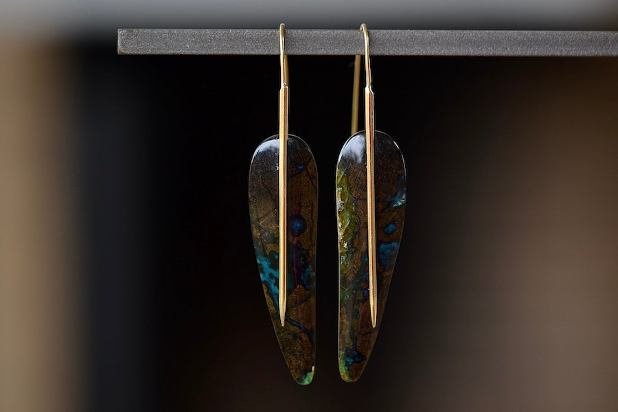 Feather earrings in Peruvian Dark Opal by Rachel Atherley.