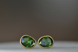 A new and smaller version of Pippa Small Classic Stud studs earrings in green tourmaline and 18k yellow gold.