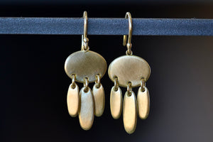 Four Fringe Rain earrings by Marian Maurer in 18k yellow brushed and polished gold. Best everyday earrings.