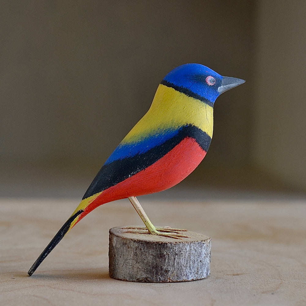 Decorative Wood bird from Brazil - Colorful Doura finch.