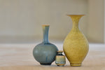 Miniature Hand Thrown Ceramic Vase Trio J in Ochre and Green Blue