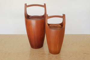 Vintage Dansk Kongo Ice Bucket, showing the tall and short versions next to each other of the classic Congo ice bucket by Jens Quistgaard. 