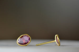 Alternate view of A new and smaller version of Pippa Small Classic Stud studs earrings in pink tourmaline and 18k yellow gold.
