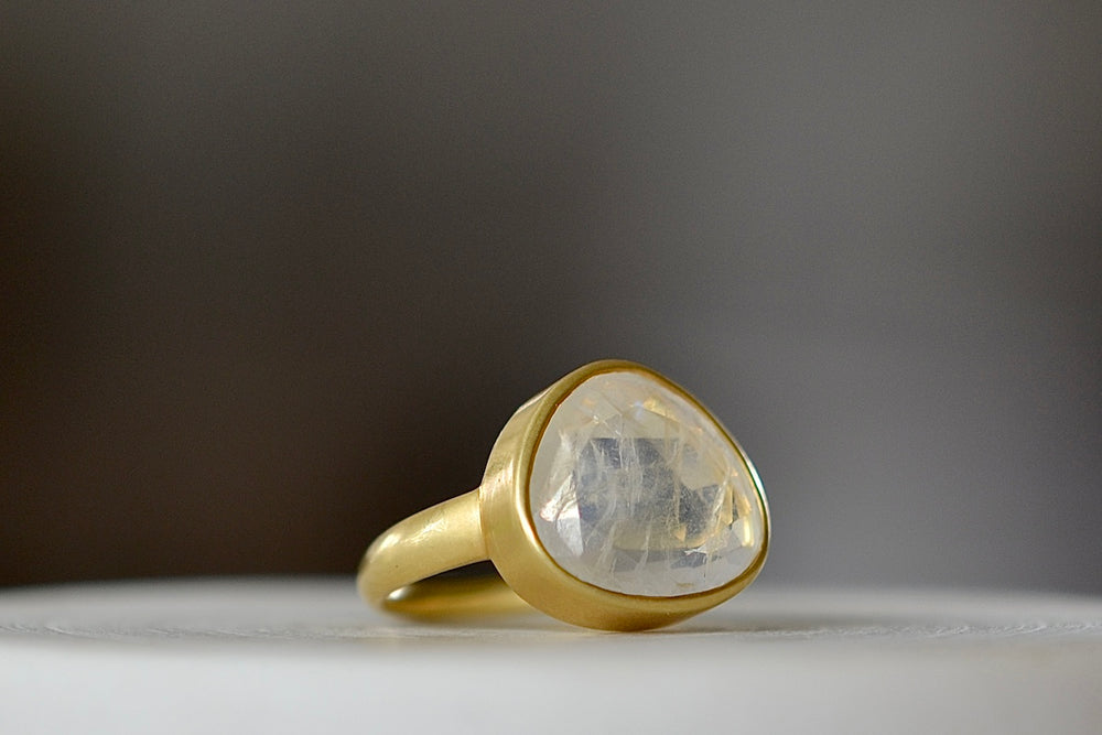 Side view of Large Rainbow Moonstone Greek Ring by Pippa Small.