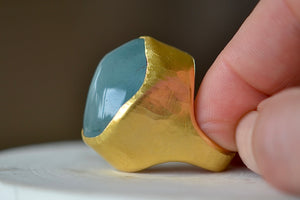 Side view of Aquamarine Tibetan Ring by Pippa Small Jewellery.