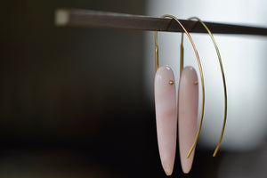 Back of Rachel Atherley Feather Earrings in Pink Opal and 18k yellow gold.