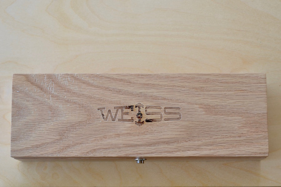 Weiss watch hard case in wood.
