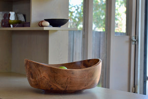 Large Circle Factory Bowl in Maple 18 x 7 is a large turned wood bowl in natural Maple by George Peterson. Made from salvaged wood in North Carolina. Food safe, but finish can be affected if in contact with anything acidic. One of George's bowls is also known as the apple bowl from Obama's White House Oval office. It is called the OK bowl and was a collaboration between George and Larry.