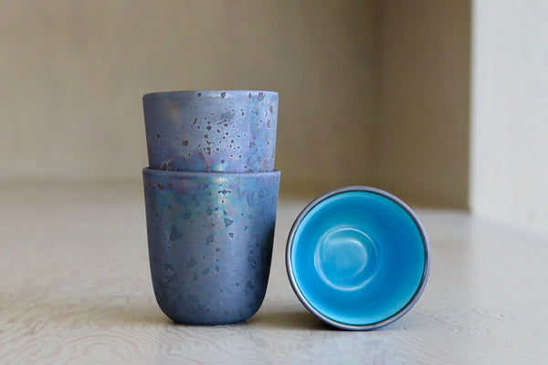 One Kiln Petit Cup Ash + Blue made with ash from Sekurajima volcano added to the glaze.