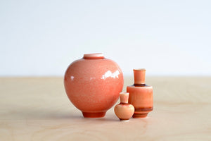 Miniature Hand Thrown Ceramic Vase Trio in Orange peach by Yuta Segawa.