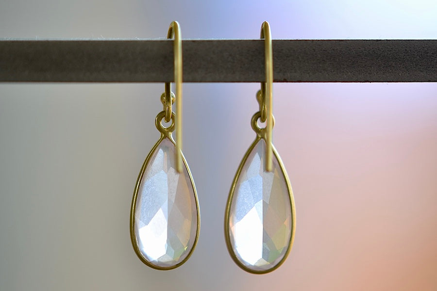 
            
                Load image into Gallery viewer, View from back of Tej Kothari Inverted Rose Quartz Drop earrings by Tej Kothari.
            
        