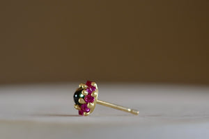 
            
                Load image into Gallery viewer, Side view of the green and pink Larkspur stud by Polly Wales.
            
        