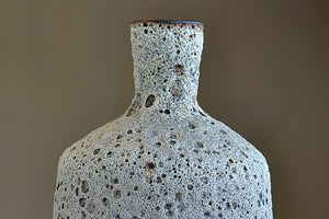 Detail of Heather Rosenman Tall Gray to White Volcanic glaze ceramic vase.