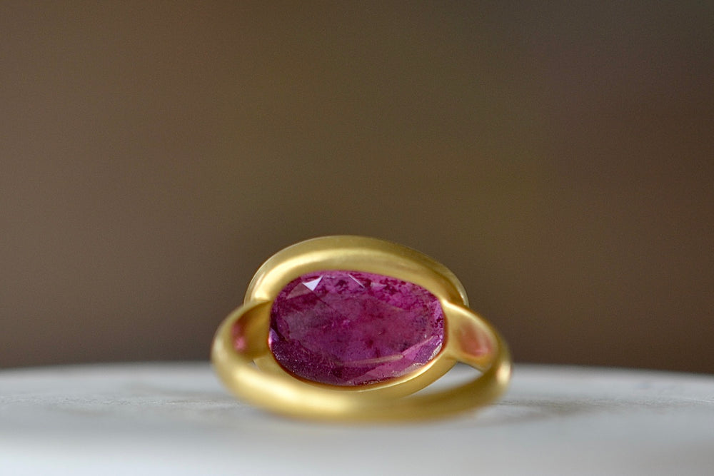 View from back of of Large Greek ring in pink tourmaline by Pippa Small.