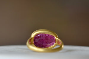 View from back of of Large Greek ring in pink tourmaline by Pippa Small.