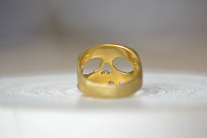 Mini Snaggle Tooth Skull ring by Polly Wales with baguette diamond snaggle tooth from the back.