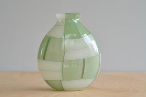 Robin Mix Small Green and white Pezzati Vase on grey background.