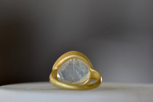 View from back of Rainbow Moonstone Large Greek ring by Pippa Small.
